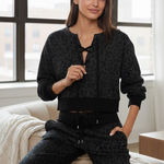 Victoria's Secret  NWT medium cropped lace-up animal print gray black sweatshirt Photo 0