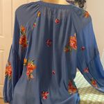 Fig and Flower Blue Top with Multicolor Floral Design Size L Photo 1