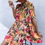 SheIn Women's Button Down Dress Brush Print Puff Sleeve Smock Sun Dress Photo 4