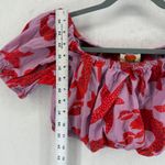 Farm Rio Womens Crop Top Red Starfish Lobster Print Short Puff Sleeve Sz S Photo 2