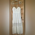 Lulus  size Medium Romantic Spot Cream Polka Dot Mesh Tiered Midi Dress NWT Photo 4