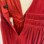 Lulus NWT Red Mini Dress Metallic Deep VNeck Low Cut Ribbed Photo 4
