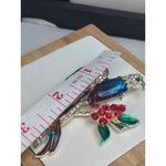 Vintage Rhinestone Eagle hawk Brooch With Red & Green Accents Silver Photo 4