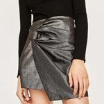 ZARA  Shimmer Metallic Black Grey Knot Tie High Waisted Skirt Women’s Size Small Photo 0