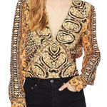 Free People  Wild & Free Boho V Neck Long Sleeve Cropped Blouse Top Size Large‎ Photo 0