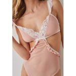 Free People We Are HAH  Key To Ur Heart Bodysuit Copper Rose Pink Lace XS Sheer Photo 4