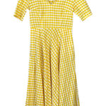 Eshakti Gingham Print Yellow Cotton Midi Dress Size 8 Medium Tea Length Photo 0