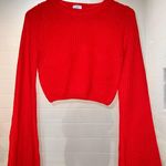 Princess Polly Bell Sleeve Cropped Red Knit Sweater Photo 0