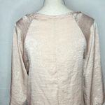 Lani California  Blush Pink Blouse Top Satin Tie Front 3/4 Sleeve Shiny Sz S Photo 6