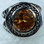 Silver Color Fashion Size 5 Ring Textured Band Shade of Yellowish Brown Center Photo 8