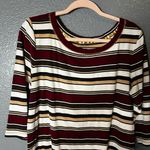 High Sierra Medium Burgundy Brown Stripe 3/4 Sleeve Ballet Neck Top Photo 1