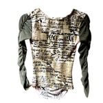 Y2K VTG. MADE IN PARIS Vie Ta Vie GRAPHIC OLIVE GREEN MESH SLEEVE TOP SMALL Photo 3