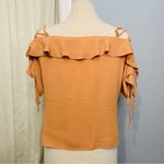 Honey Belle  Women’s Orange Ruffle Short Sleeve Blouse‎ Open Shoulder Size S Photo 5