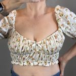 For Love & Lemons Lola Pointelle Crop Top Size L White Floral Short Puff Sleeve Photo 0