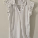 Rafaella  Women's White Ruffle Sleeve Polo Top Size Small Photo 0