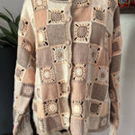 Talbots Vintage  Hand Knit Earth Tone Granny Square Button Down Cardigan Sweater Photo 0