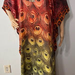 Rima Boho Artsy Multi Color Embellished Kaftan Dress Beach Cover Size OS Red Photo 0