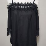 Fortune + Ivy  Black Lace Off Shoulder Blouse Size Large Photo 0