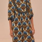 Farm Rio Anthro Women’s Cocopalm Flutter Sleeve Beige Blue Print Maxi Dress XS Photo 14