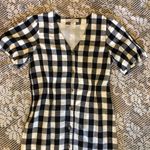 Loft Black and White Buffalo check Puff Sleeve Sheath Dress button front 4 Photo 3