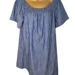 FatFace Chambray Shift Dress Boat Neck Elastic Neckline Short Sleeve Indigo 12 Blue Photo 0