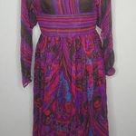 Vtg 60s Mollie Parnis Boutique New York Silk Paisley Chiffon Pleated Maxi Dress Purple Size undefined Photo 0