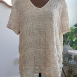 Worthington Women's 2XL Beige Lace Textured V-Neck Blouse Short Sleeve Photo 0