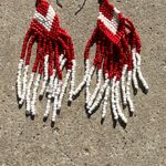 Vintage Native American Red White Arrow Bead Fringe Women’s Earrings Sz 4” Photo 6