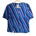 Leslie Fay 90's Vintage Women’s Sz 12 Blue Stripe Top Button Up Short Sleeve Photo 0