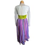 Vtg 1970s White Purple Striped Green Corseted Renaissance Peasant Dress 6 8 Photo 2