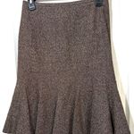 Ann Taylor Loft Skirt 0 Brown Wool Silk Pleated Knee Length Tweed Flare Hem Photo 0