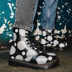 Dr. Martens 1460 Polka Dot Boot in Black & White Leather Size 5 NEW Photo 0