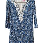 Lilly Pulitzer JULIANNA CHASING TAILS BLUE WHITE BEADED TUNIC DRESS S Photo 2