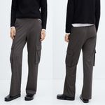 Mango MNG Wide Leg Cargo Pockets Knitted Pants Pull On in Dark Heather Grey S Photo 1