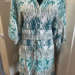 Ariat Blue White Grey Geometric Popover Dress Long Sleeve Western 1/2 Button Flu Photo 0