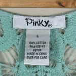 NWT Pinky Tank Top Womens L Teal Blue 100% Cotton Sheer Crochet Lace Boho Y2K Green Size L Photo 3