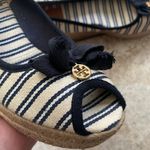 Tory Burch Jackie Striped Peep-Toe Wedge sandal Ivory Navy Photo 11