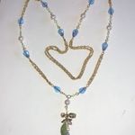 Vintage Gold Tone & Clear Blue Rainbow Coating Beaded Tassel Pendant Necklace Photo 0
