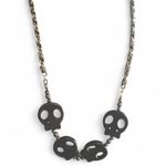 Long Howlite Black Skull Pendant Beaded Chain Necklace NWT New Goth Rock Punk Photo 1