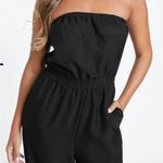 Guess  Women’s Black XS Sandra Jumpsuit Solid wide-leg Strapless neckline Photo 2