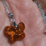 Orange Color Austrian Crystal Butterfly Brass Pendant Stainless Steel Necklace Photo 0