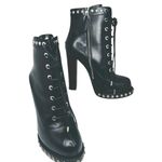 Alexander McQueen  Black Studded Leather Combat Ankle Boots Lace-Up Women’s Photo 1