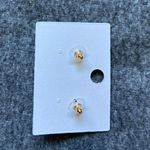 Dainty wire Gold Pearl Ball Earrings with Green Bow Korean Style Cute Gift NWT Photo 4