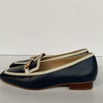 Talbots Estelle Chain Square Toe Leather Loafers Navy White Sz 6.5 Photo 7