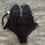 Kona Sol  Crochet Trim Black Plunge One Piece Swimsuit Size Large Photo 6