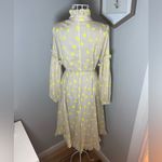KLEID For Her Asymmetrical Hem Mini Dress Yellow Polka Dot Sz S Ruffle Collar Tan Photo 2