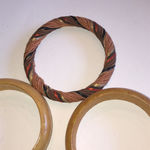 5 Boho Tan & Black Wooden Fabric Bangle Bracelets Photo 3