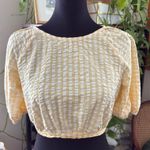 Urban Outfitters Butter Yellow Picnic Check Cropped Pouf Shoulder Back Tie Top Photo 0