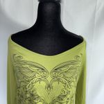 Y2K Off Shoulder Lime Green W Black And Rhinestone Long Sleeve Top. 💚 Size L Photo 3