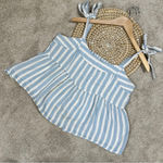 Old Navy Tie Shoulder Striped Smocked Babydoll Cami Swing Blouse Blue White L Photo 2